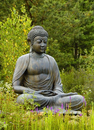 Figuur Tochi boom steeg Tuinposter 'Boeddha beeld in lotushouding' - Teun's Tuinposters