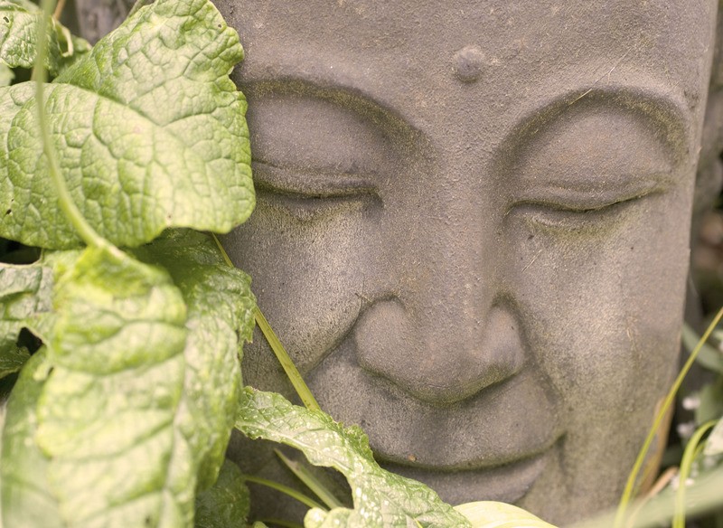 Tuinposter 'Buddha hoofd met blad'