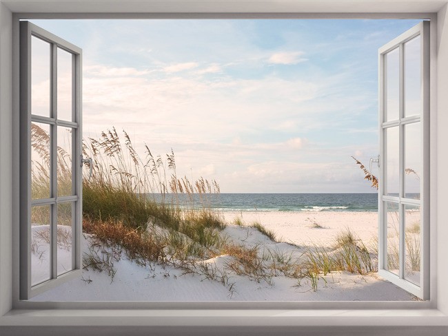 Teun's Tuinposters - Raam naar strand Teun's Tuinposters - Raam naar strand