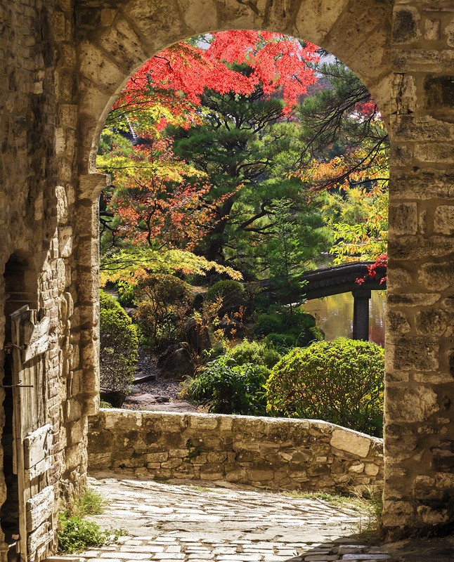 Tuinposter 'Poort naar Japanse tuin'