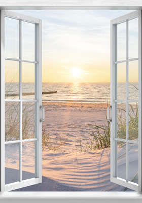 Tuinposter Kozijn zonsondergang