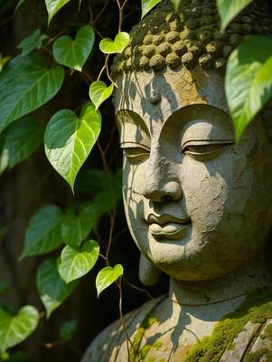 Tuinposter van Buddha met groen