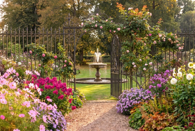 Tuinposter 'Fontein in park'