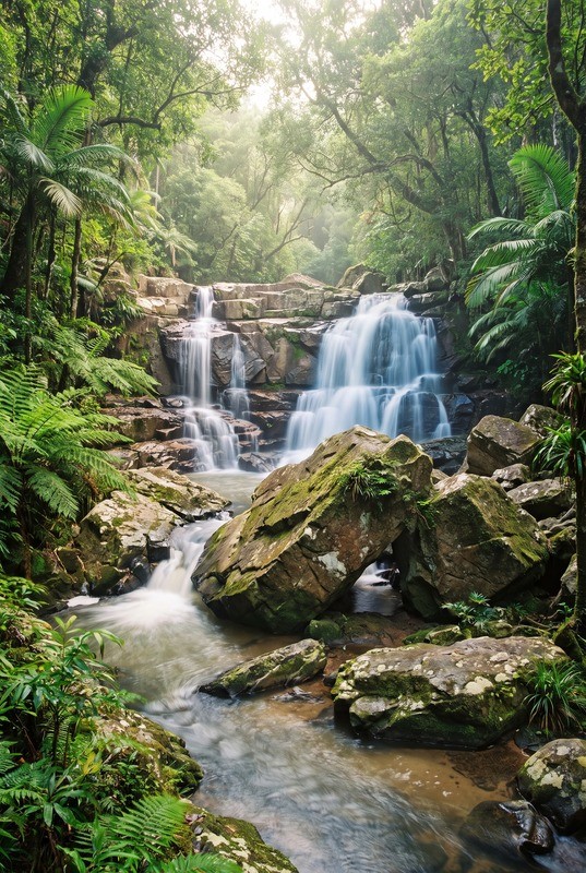 Tuinposter 'Tropische waterval in weelderig bos'