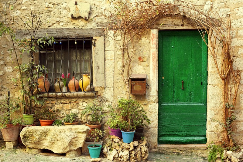 Tuinposter 'Frans huisje (groene deur)'